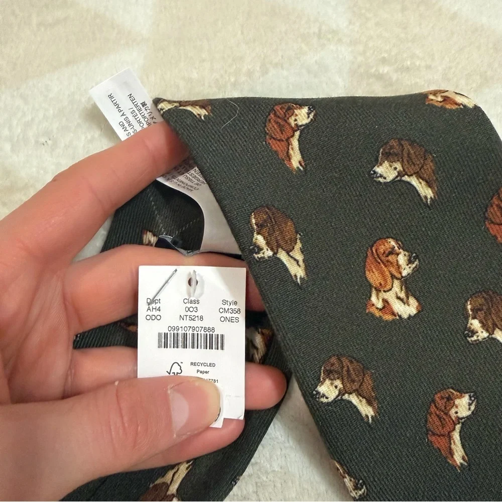 J crew olive dogs Italian wool tie in dog pattern